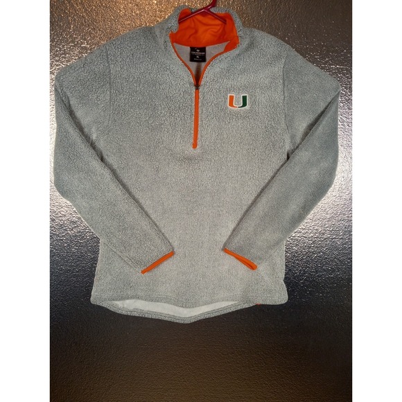 Colosseum Athletics Sweaters - Colosseum Athletics Women's Miami Hurricanes XL Sherpa Gray 1/4 Zip Pullover Y2K